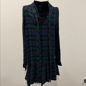 Zara Green and Blue Plaid Long Sleeve Dress